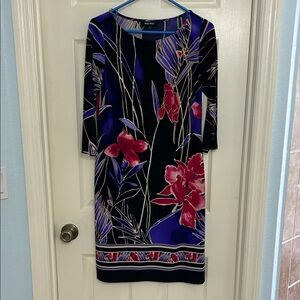 Nine West Black Midi Dress with Pink & Purple Floral Print